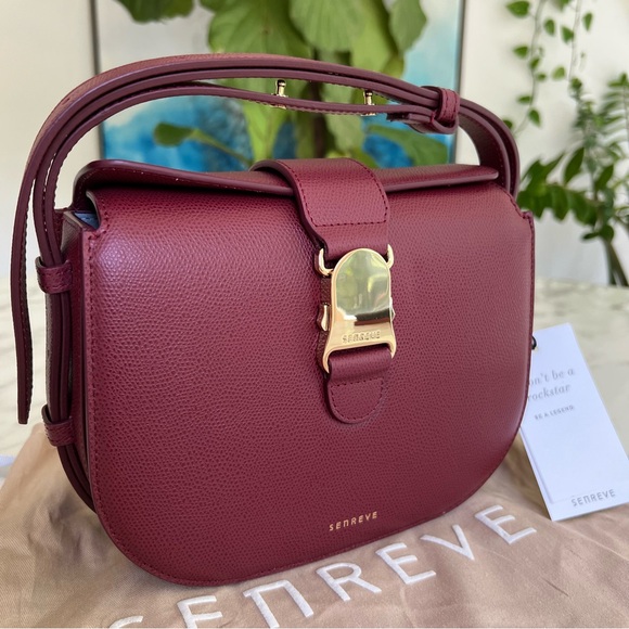 NWT Senreve Cadence Crossbody Italian Pebbled Leather Merlot Burgundy Red Gold - Picture 2 of 16